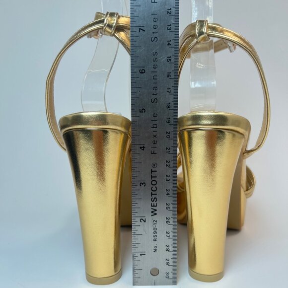 Gold Block Heels Platforms Braid Knot Ankle Strap Sandals Size 36 US 5.5 - Picture 6 of 10